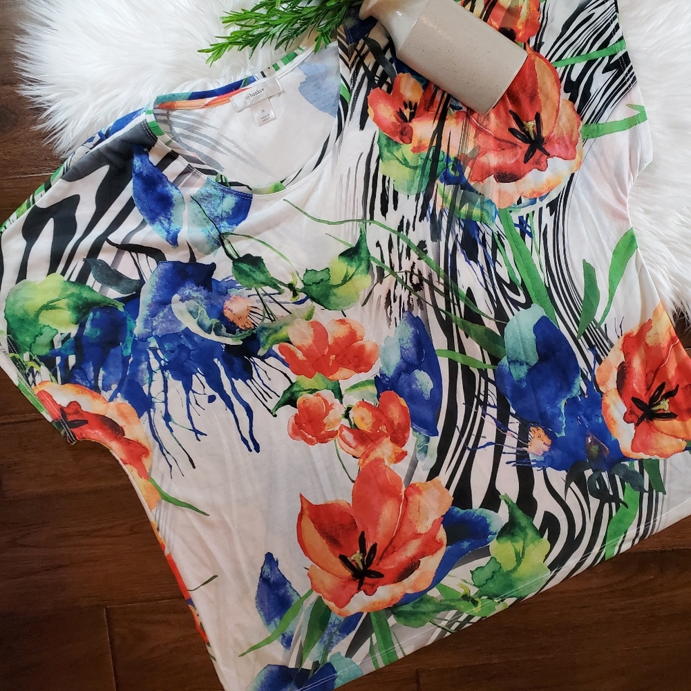 CJ BANKS Blue/Orange Floral Top | sz 3x